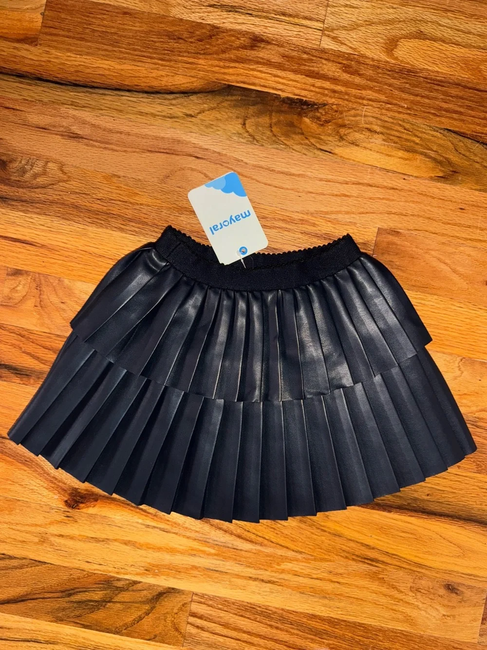 Mayoral Navy Pleated Faux-Leather Mini Skirt